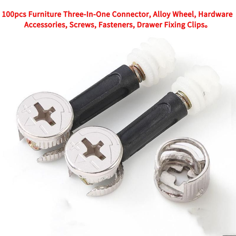 Furniture Hardware Fixing Screws - Connettore tre-in-uno per mobili, 100 pezzi,
